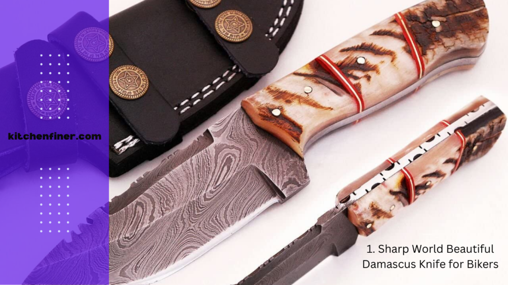 Sharp World Beautiful Damascus Knife for Bikers