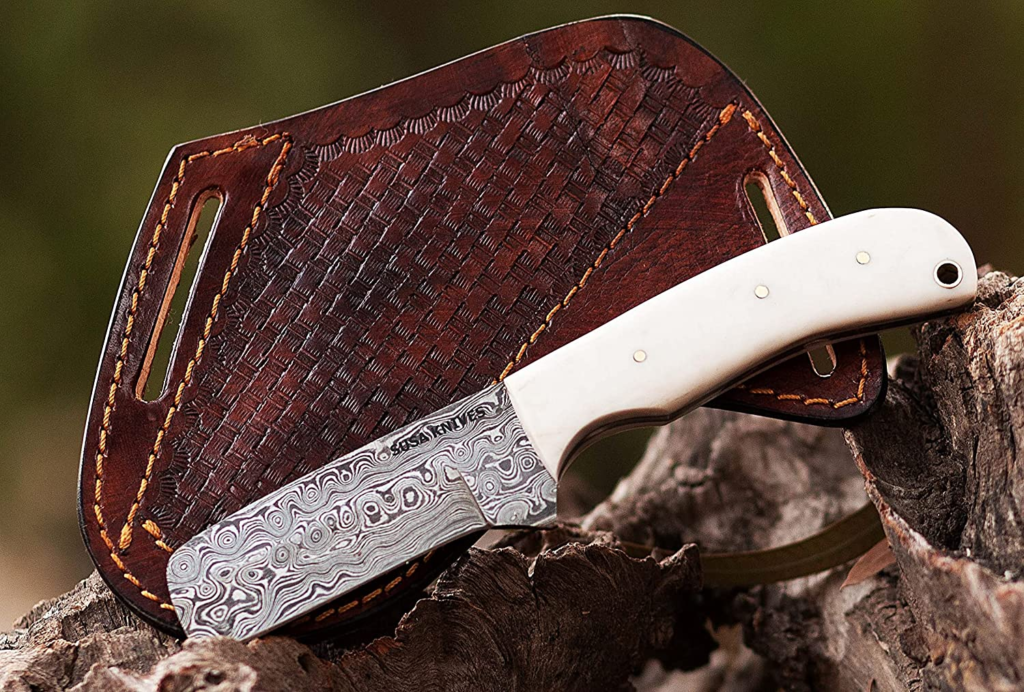 SUSA KNIVES Handmade Damascus steel :(Bull cutter knife, cowboy knives with pancake leather sheath), bull cutter knife
